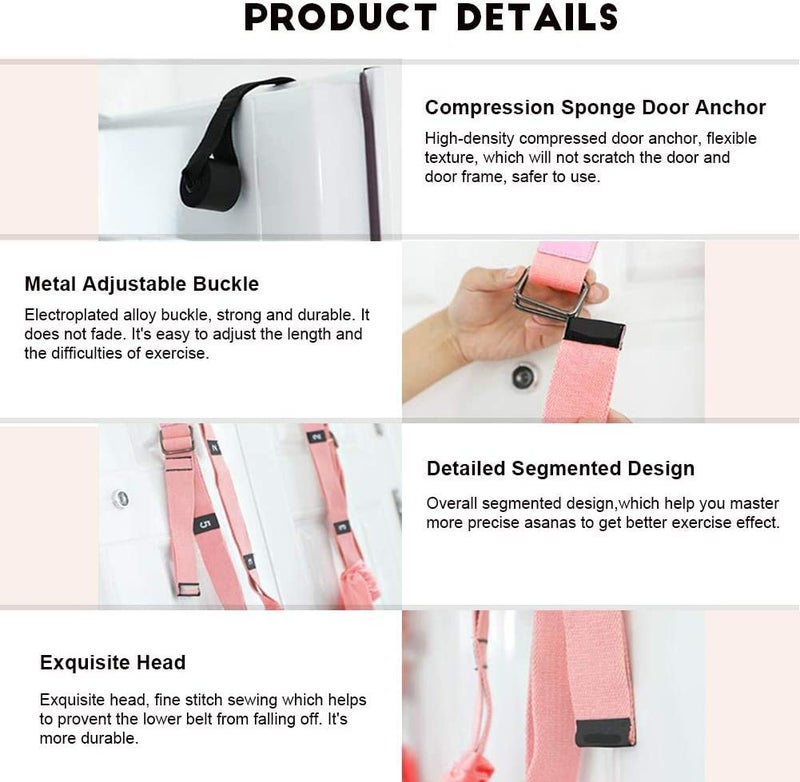 Xemz Yoga Fitness Stretching Strap, Adjustable Leg Stretcher Back Bend Assist Trainer, Improve Leg Waist Back Flexibility Home Gym Equipment for Rehab Pilates Ballet Cheerleading Splits Gymnastics (pink) - Image 3